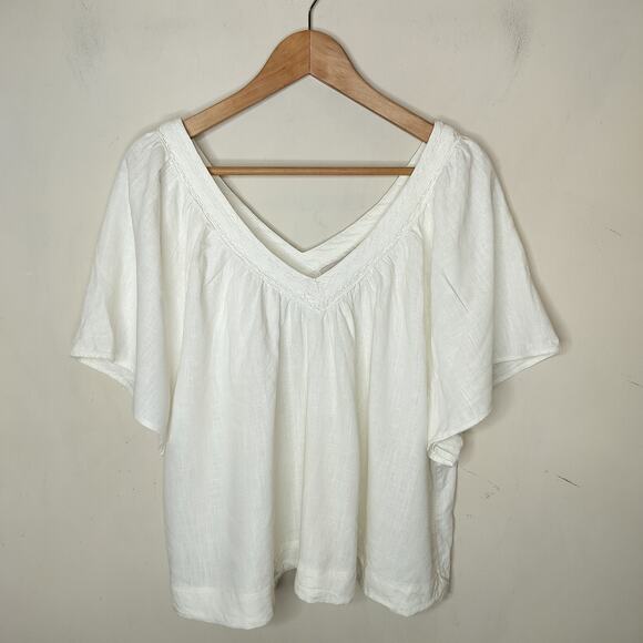 Ann Taylor LOFT Linen Blend Top Lace Trim - Picture 1 of 9
